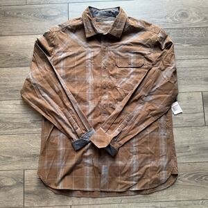 Sean‎ John Mens XXL Tailored Fit Plaid Button Down Shirt Tobacco Brown NWT